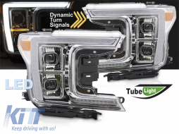 LED tuning headlight set suitable for Ford F150 2017-2020 with chrome base, featuring dynamic turn signals, left and right-image-6238448