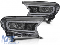 image-31-LED tuning headlight set suitable for Ford Ranger 2016-2022 with black base, featuring dynamic turn signals, for the model with factory DRL lights, left and right