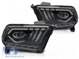 LED tuning headlight set suitable for Ford Mustang 2010-2013 with black base, for the model with factory DRL lights, with dynamic turn signals, left and right - ABHF6021222