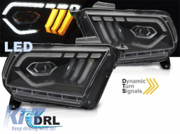 LED tuning headlight set suitable for Ford Mustang 2010-2013 with black base, for the model with factory DRL lights, with dynamic turn signals, left and right-image-6238409