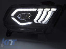 LED tuning headlight set suitable for Ford Mustang 2010-2013 with black base, for the model with factory DRL lights, with dynamic turn signals, left and right-image-6238410