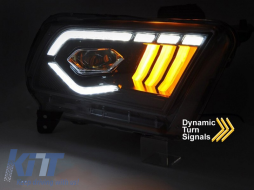 LED tuning headlight set suitable for Ford Mustang 2010-2013 with black base, for the model with factory DRL lights, with dynamic turn signals, left and right-image-6238411