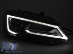 LED tuning headlight set suitable for Volkswagen Polo 2009-2017 with black base, for the model with factory halogen lights, with dynamic turn signals, left and right-image-6238780