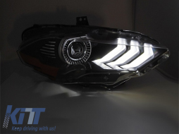 LED-Tuning-Scheinwerferkit geeignet für Ford Mustang 2018-2021 mit schwarzem Gehäuse, ausgestattet mit dynamischen Blinkleuchten, RGB-Tagfahrlicht für das Modell mit werkseitigen Tagfahrlichtern, link-image-6152917