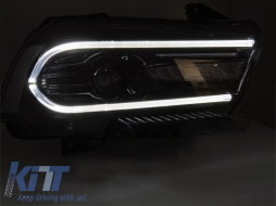 LED-Tuning-Scheinwerfersatz geeignet für Dodge Charger 2011-2015 mit schwarzem Gehäuse, ausgestattet mit dynamischen Blinkleuchten, für das Modell mit serienmäßigen Tagfahrlichtern, links und rechts-image-6152848