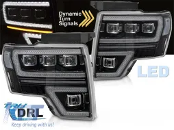 LED-Tuning-Scheinwerfersatz geeignet für Ford F150 2008-2014 mit schwarzem Gehäuse, für das Modell mit werkseitigen DRL-Leuchten, mit dynamischen Blinkern, mit 