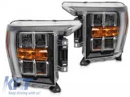 image-7-LED-Tuning-Scheinwerfersatz geeignet für Ford F150 2020-2023 mit schwarzem Gehäuse, für das Modell mit werkseitigen DRL-Leuchten, links und rechts