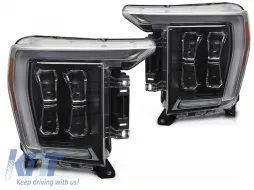 image-9-LED-Tuning-Scheinwerfersatz geeignet für Ford F150 2020-2023 mit schwarzem Gehäuse, für das Modell mit werkseitigen DRL-Leuchten, links und rechts