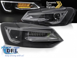 LED-Tuning-Scheinwerfersatz geeignet für Volkswagen Polo 2009-2017 mit schwarzem Gehäuse, für das Modell mit werkseitigen Halogenlichtern, mit dynamischen Blinkern, links und rechts-image-6238779