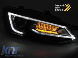 LED-Tuning-Scheinwerfersatz geeignet für Volkswagen Polo 2009-2017 mit schwarzem Gehäuse, für das Modell mit werkseitigen Halogenlichtern, mit dynamischen Blinkern, links und rechts-image-6238781