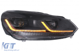 LED Фарове , подходящи за VW Golf 6 (2008-2013) с Facelift G7.5 Look Черен Flowing Динамичен Sequential Въртящи се светлини LHD-image-6088140