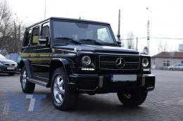Черен Капаци за фарове с LED DRL Хром дневни светлини, подходящи за Mercedes G-Class W463 (1989-up) G65 Дизайн Черен-image-6019564