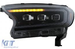 Фарове LED светлинна лента Динамичен начален дисплей, подходящ за Ford Ranger Raptor (2015-2020) LHD изцяло Черен корпус с последователни Динамичен Въртящи се светлини Matrix проектор-image-6078858
