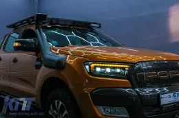 Фарове LED светлинна лента Динамичен начален дисплей, подходящ за Ford Ranger Raptor (2015-2020) LHD изцяло Черен корпус с последователни Динамичен Въртящи се светлини Matrix проектор-image-6089082