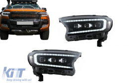 Фарове LED светлинна лента Динамичен начален дисплей, подходящ за Ford Ranger Raptor (2015-2020) LHD изцяло Черен корпус с последователни Динамичен Въртящи се светлини Matrix проектор-image-6106852