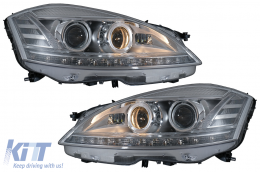 LED Фарове , подходящи за Mercedes S-Class W221 (2005-2009) Facelift Look with Sequential Динамичен Въртящи се светлини-image-6081114