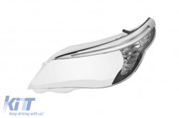 Left headlight glass with LED eyebrow and chrome trim suitable for BMW 5 Series E60 Sedan LCI, E61 Touring LCI 2007-2010 version 2 - ABBMHL6008711