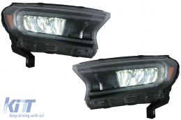 LHD Phares Barre lumineuse LED pour Ford Ranger 15-20 Plein boîtier noir Dynamique-image-6078830