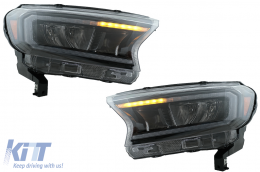 LHD Phares Barre lumineuse LED pour Ford Ranger 15-20 Plein boîtier noir Dynamique-image-6078833