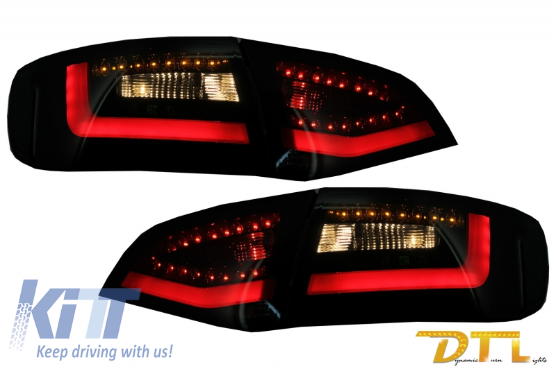Litec LED hátsó lámpák AUDI A4 B8 Avant (2008-2011) Black/Smoke modellhez, dinamikus szekvenciális kanyarodó lámpával