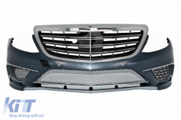 
Lökhárító króm hűtőráccsal MERCEDES S W222 2017-07-13 modellekhez, S65 design, három dupla csík-image-5994854