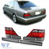 image-78-Luces traseras de vidrio claro rojas y negras con tira de bloqueo adecuadas para Mercedes S W140 94-98