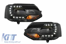 image-15-Luci marcia diurna LED DRL Fari per VW Transporter T5 10-15 Design Nero-