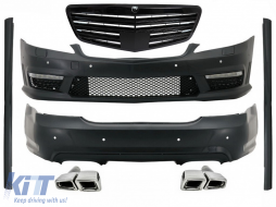 Комплект за каросерия LWB, подходящ за Mercedes S-Class W221 (2005-2011) с Централна решетка Piano Black и Накрайници за ауспух тръби-image-6030243