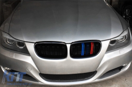 M3 stílusú dupla bordás vese hűtőrács, fekete lakk M dekorációval, BMW 3-as E90 sedan, E91 touring 2008-2012 modellekhez-image-6145680
