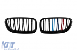 M5 style double ribbed kidney grilles in black lacquer with M decoration suitable for BMW 5 Series F10 sedan, F11 touring 2010-2017 - ABBMGR6009093