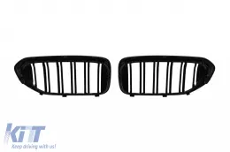 M5 style double slat kidney grilles in black lacquer suitable for BMW 5 Series G30 sedan, G31 touring 2017-2020-image-6265539