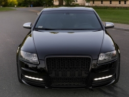 Márkajelzés nélküli első hűtőrács Audi A6 4F 4F2 C6 (2004-2011) RS Design zongoralakk fekete-image-6016925