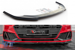 Maxton Design version 1 spoiler suitable for front S-Line bumper on Audi A7 C8 after 2017, black lacquer - ABAUSX6008164