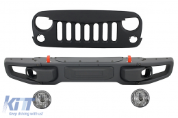 Metal Front Bumper with Central Front Grille suitable for Jeep Wrangler Rubicon JK (2007-2017) 10th Anniversary Hard Rock Style - COFBJEWJKFG