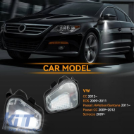 Mirror LED Lights suitable for VW Scirocco 08-17, Passat B7 10-14, Jetta 11-18, Eos 11-15 LED 6000K White 2 Pcs