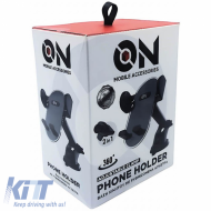 Mobile holder suitable for dashboard and car air vents with arm and adjustable hooks on mobile accessories, black, 1 piece.