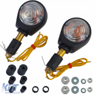 Motorcycle bull’s eye indicators handlebar end indicators black clear with E-mark