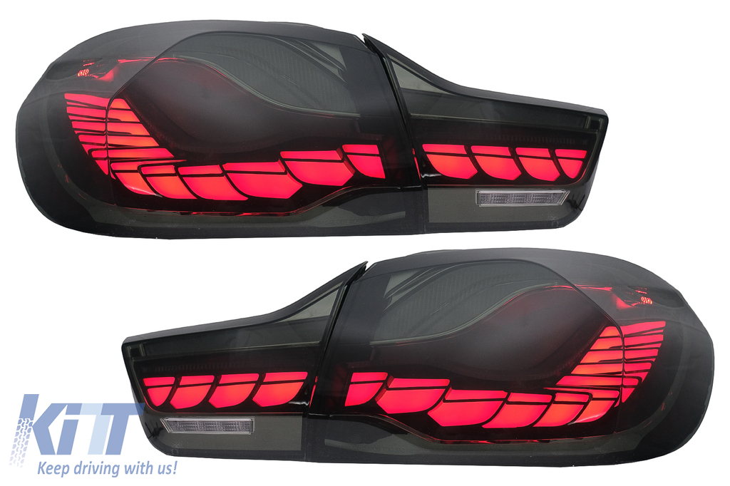 OLED hátsó lámpák BMW 4-es sorozatú F32 F33 F36 M4 F82 F83 (2013-2019) Red Smoke, dinamikus szekvenciális kanyarodó lámpákhoz
