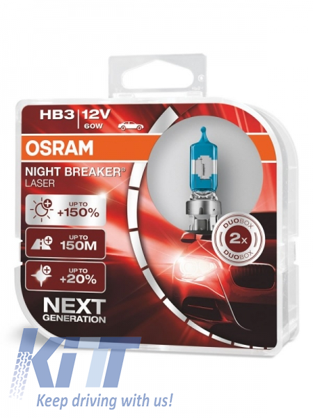 OSRAM Halogen Headlamp Night Breaker Laser +150% 9005NL-HCB HB3 12V 60 ...