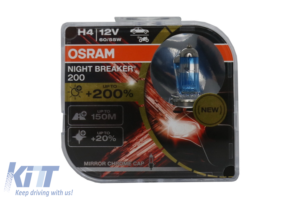 OSRAM NIGHT BREAKER 200 H4 Halogen Headlamp 64193NB200-HCB Hardcore Box 