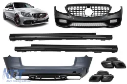 image-60-Pacchetto di tuning design A adatto per Mercedes C-Class S205 2013-2018 con griglia GT cromata/nera e terminali di scarico neri