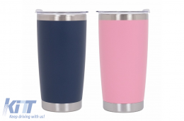 Pack 2pcs Thermos Stainless Steel SS304 Insulated Mug with Lid Double Wall Pink Blue 20oz 590ml - COCANPINKB