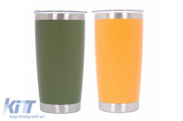 image-38-Pack 2pcs Thermos Stainless Steel SS304 Insulated Mug with Lid Double Wall Orange Green 20oz 590ml