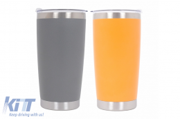 image-39-Pack 2pcs Thermos Stainless Steel SS304 Insulated Mug with Lid Double Wall Orange Gray 20oz 590ml