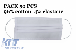 image-2-Paket od 50 maski za višekratnu upotrebu s naborima 96% Pamuk i 4% elastin 2 sloja Unisex Perivo