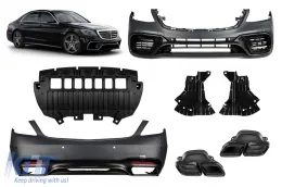 image-42-Paquete de tuning tipo 63 adecuado para Mercedes Clase S W222 2017-2020 con salidas negras, sin faldones laterales