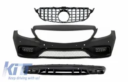 image-3-Parachoque para Mercedes C W205 S205 2014-2018 C63 Look Difusor Reja Sin Cámara