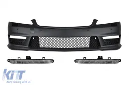 Parachoques delantero A Design tipo S63, S65 con parrilla lacada en negro adecuado para Mercedes Clase S W221 2006-2013 con luces diurnas-image-6149903
