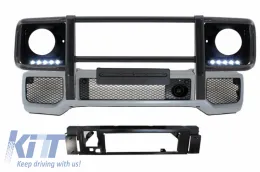 image-18-Parachoques delantero BullBar Faros Cubiertas LED DRL para Mercedes G W463 89-12 G65 Look