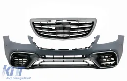 image-27-Parachoques para Mercedes S W222 Facelift 2017+ S63 Look Rejilla Central Cromo